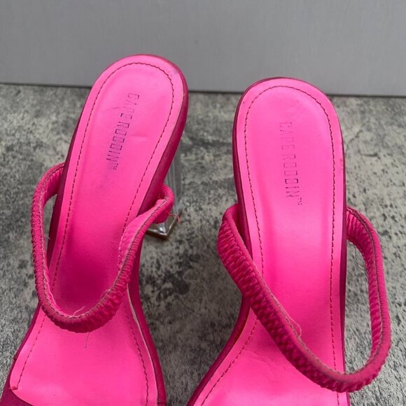 Cape Ribbon Hot Pink Sandal Transparent Heels Womens Size 10M - Picture 6 of 12